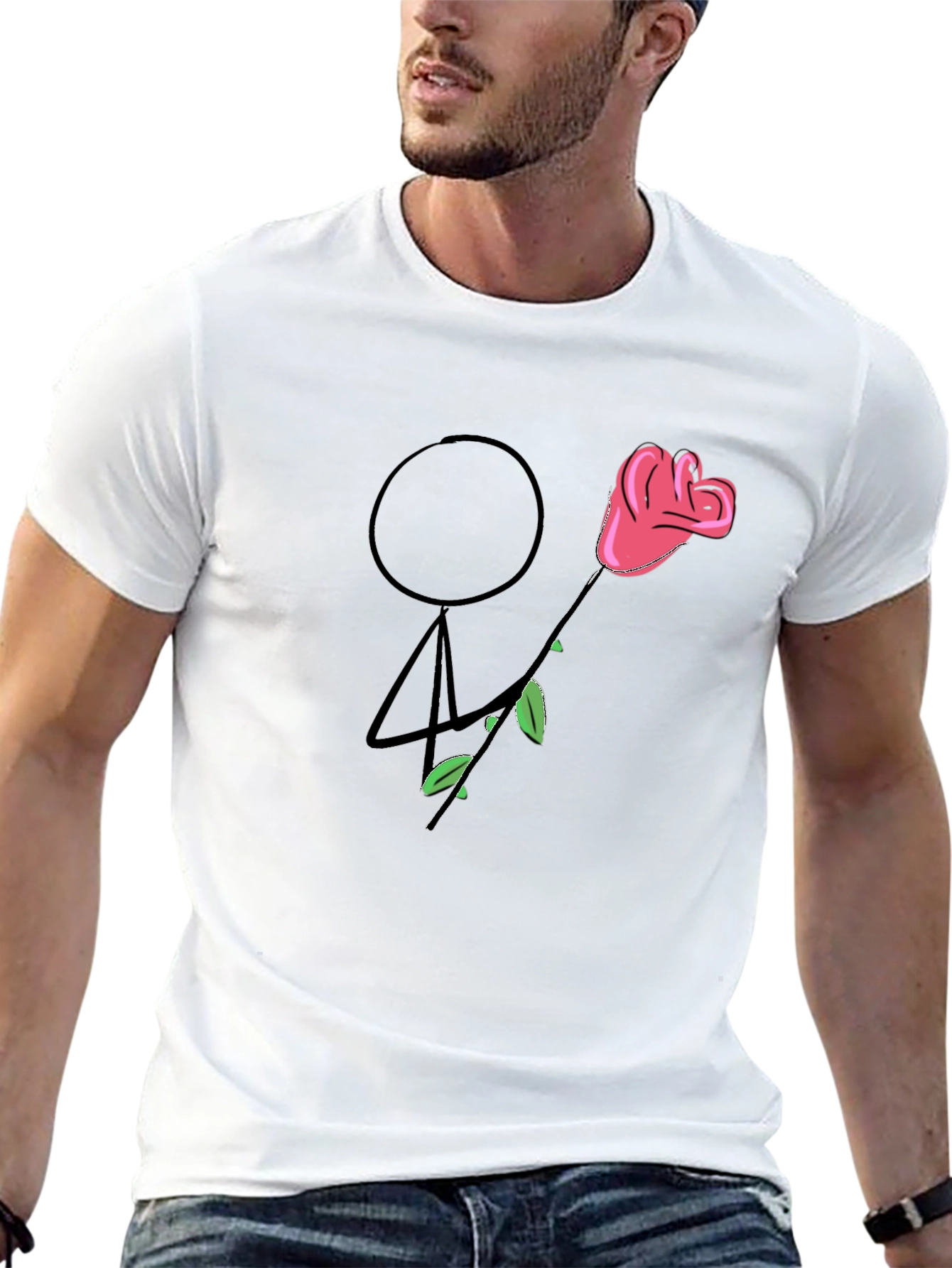 Stick Figure Rose Graphic Tee - Unique Design