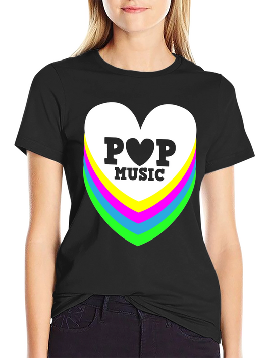 Pop Music Heart Graphic Black T-Shirt