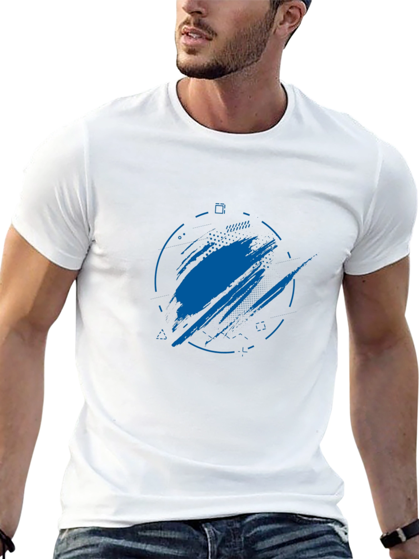 Abstract Blue Graphic Print Black T-Shirt