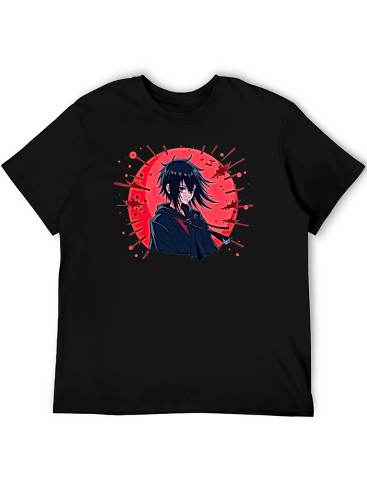 Anime Style Graphic Tee - Black Cotton T-Shirt