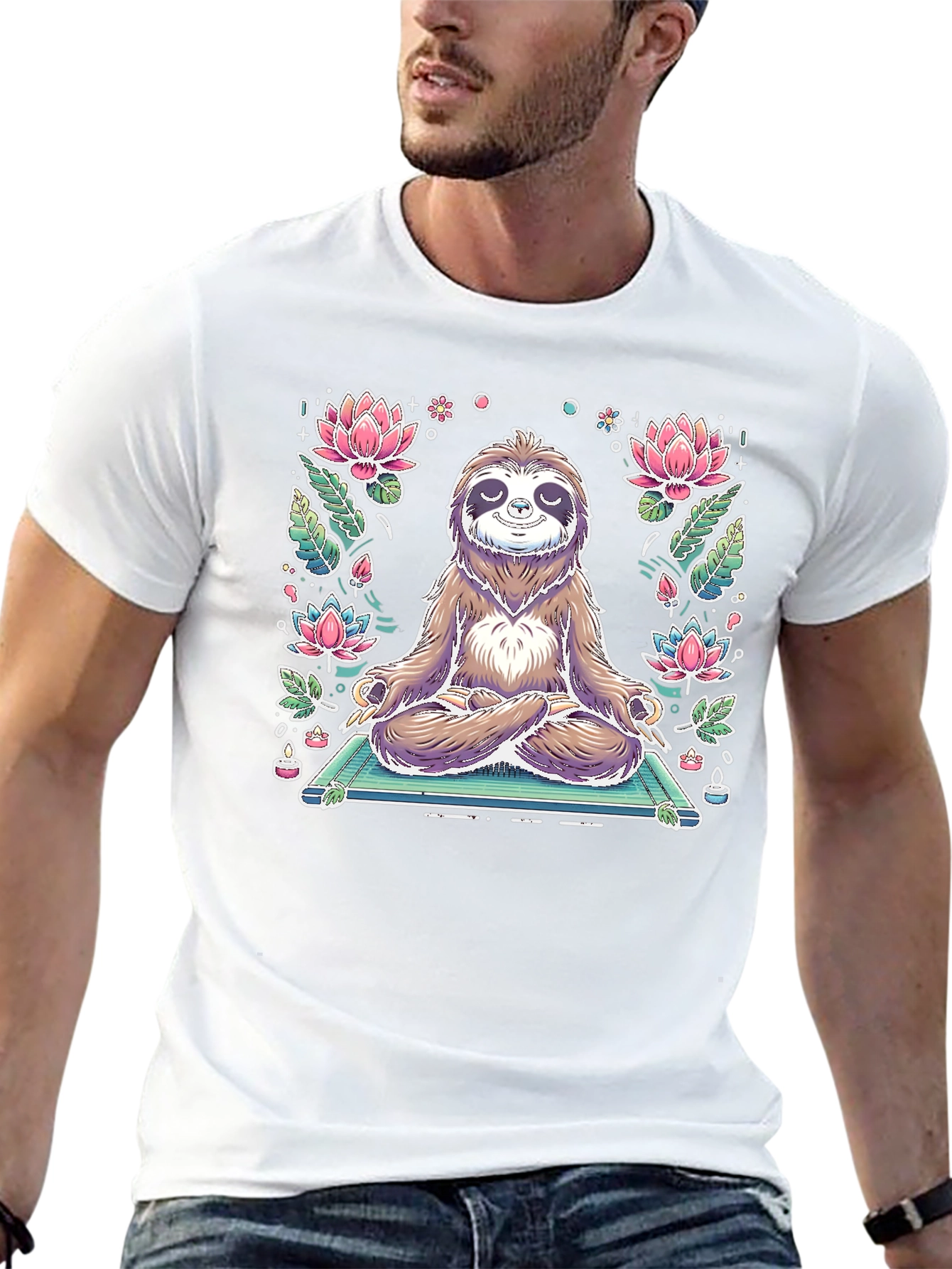 Meditating Sloth Graphic T-Shirt - Zen Style