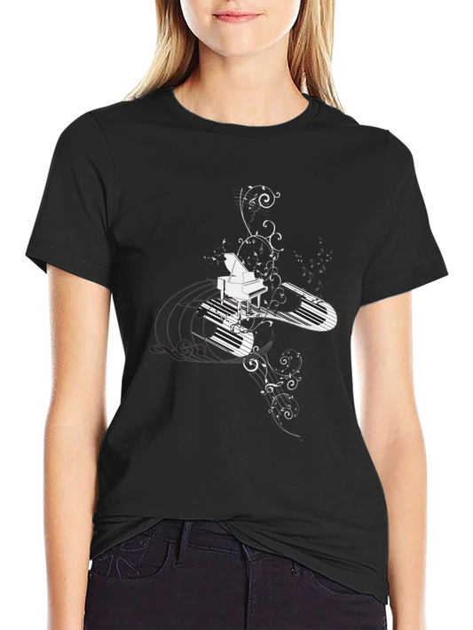 Piano Keys Graphic Tee - Black Cotton Blend