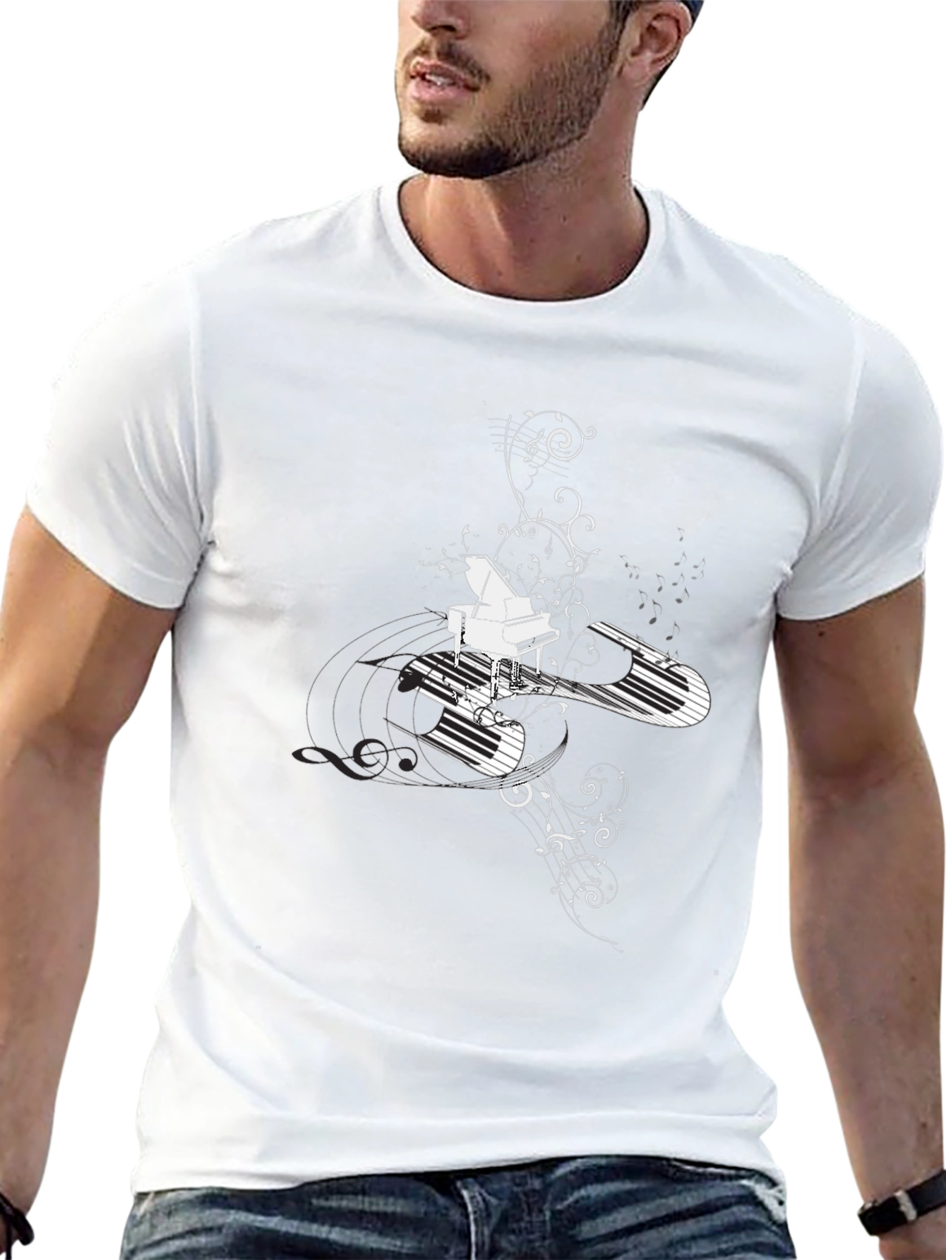 Piano Keys Graphic Tee - Black Cotton Blend