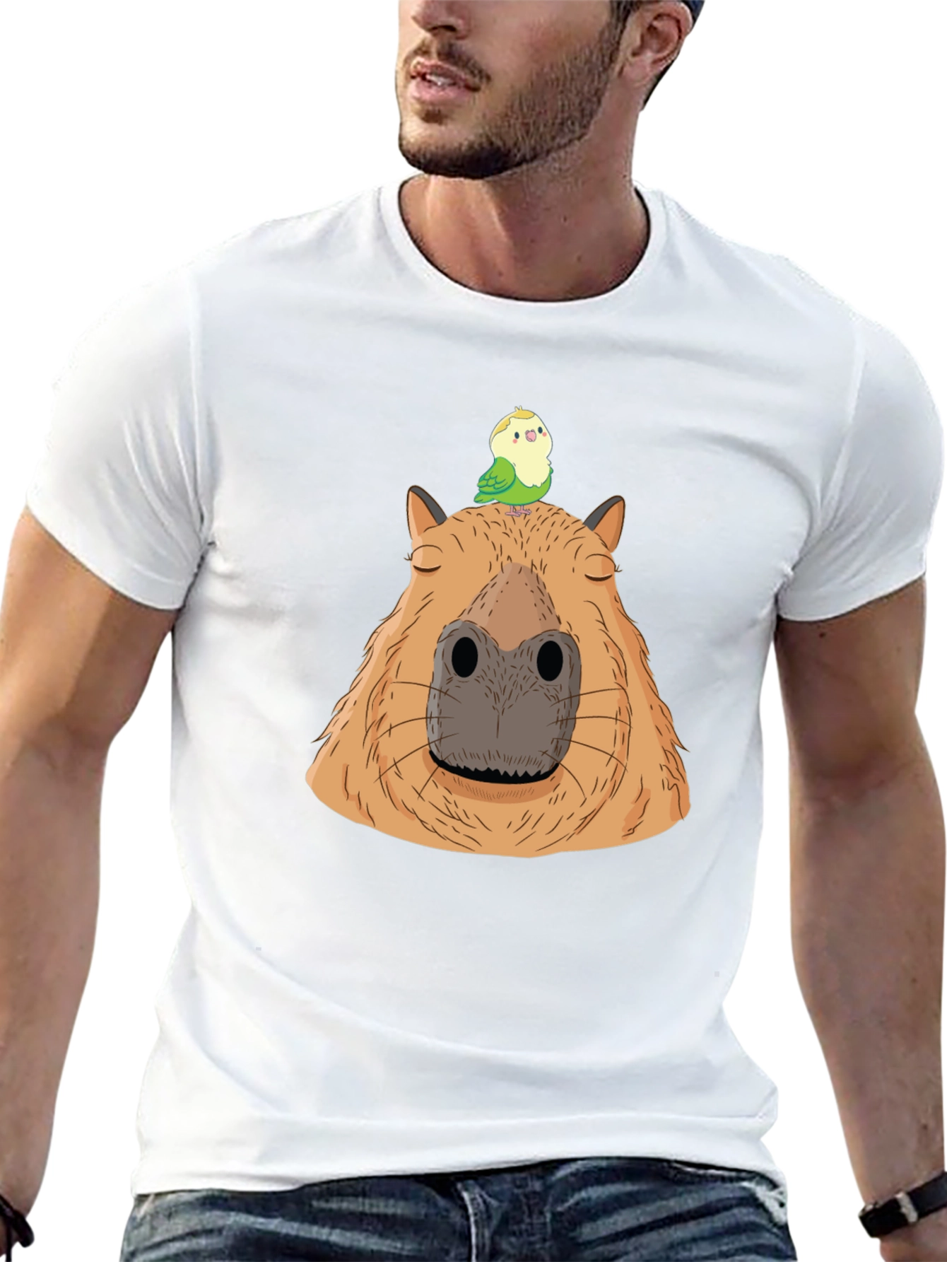 Capybara & Bird Graphic Tee - Unisex Black T-Shirt