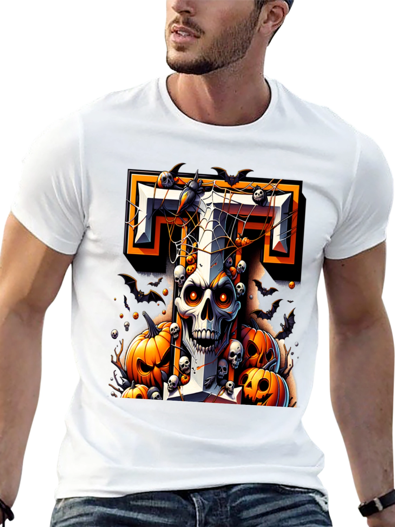 Halloween Skull & Pumpkins Graphic Tee