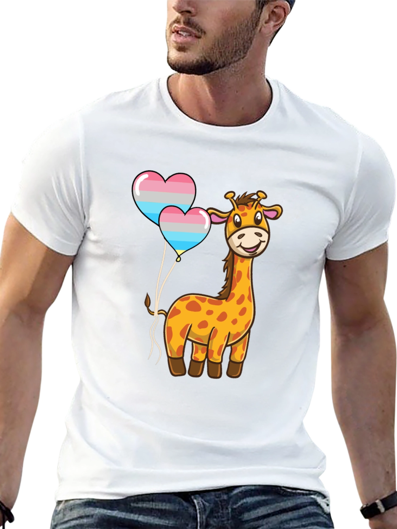 Giraffe & Trans Pride Heart Balloons Black T-Shirt