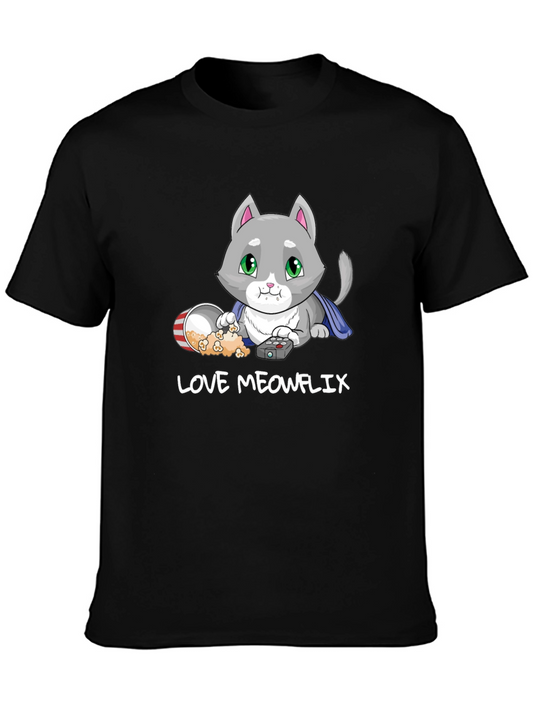 Love Meowflix Black T-Shirt - Cat Lover Tee
