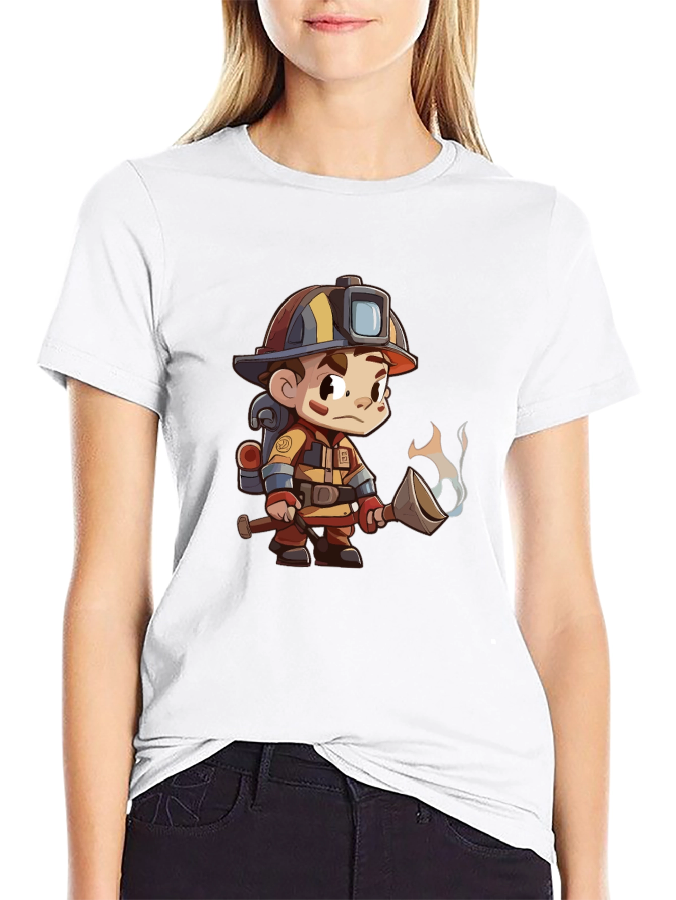 Cartoon Firefighter Graphic Tee