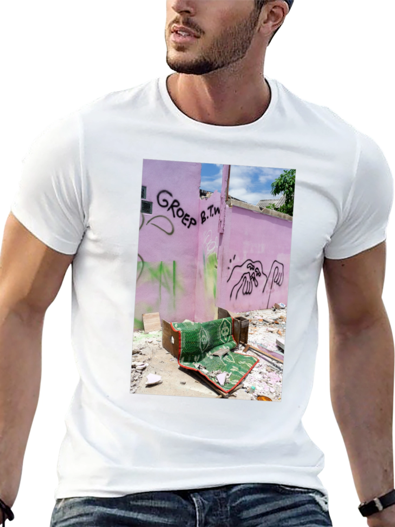 Artistic T-Shirt: Graffiti Pink Wall Design