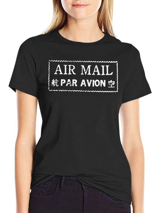 Air Mail Stamp Style Graphic Tee - Unisex Black T-Shirt