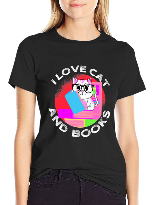 I Love Cat and Books T-Shirt Unisex Black Tee