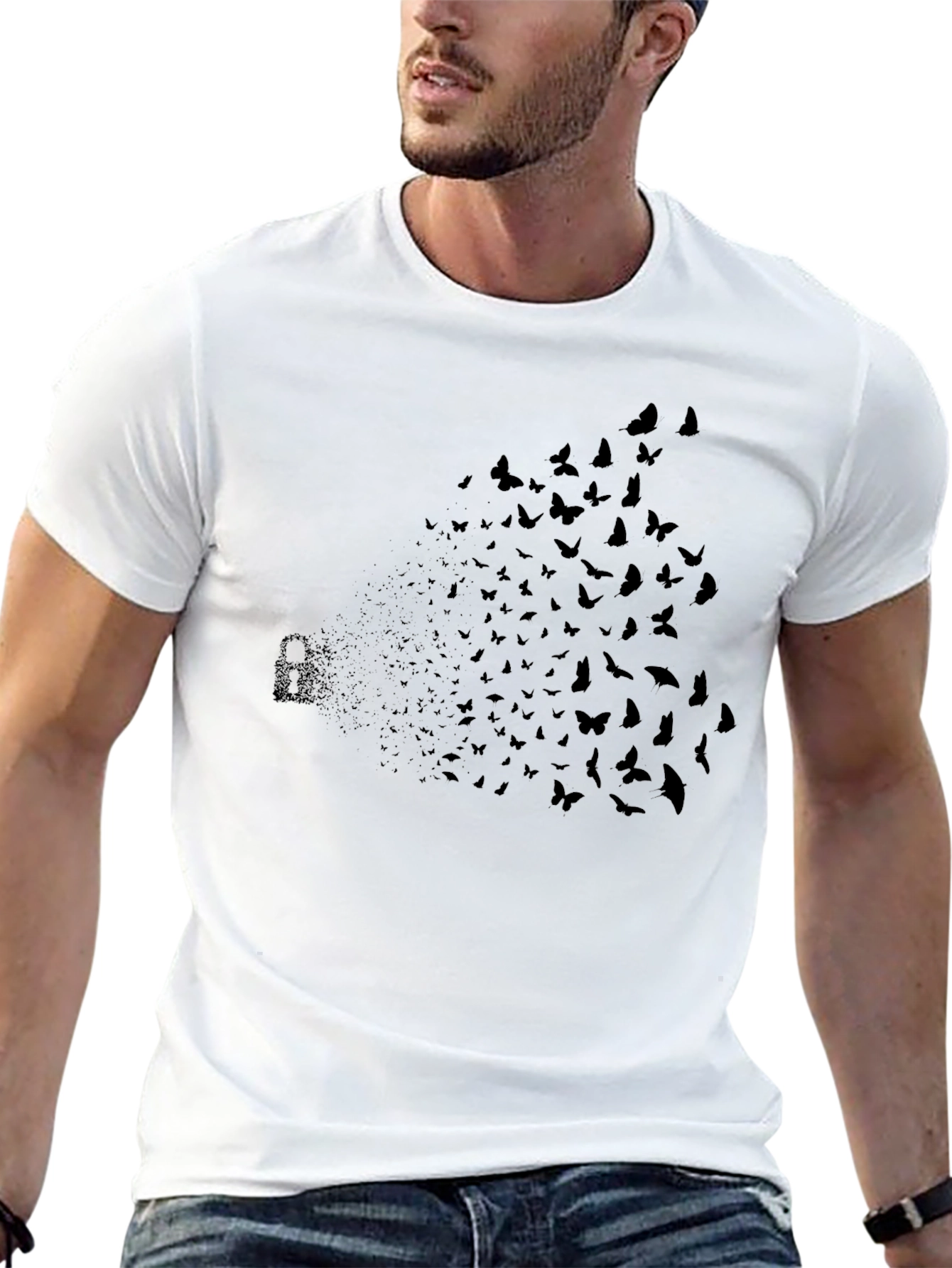 Butterfly Lock Graphic Tee - Stylish Cotton Blend