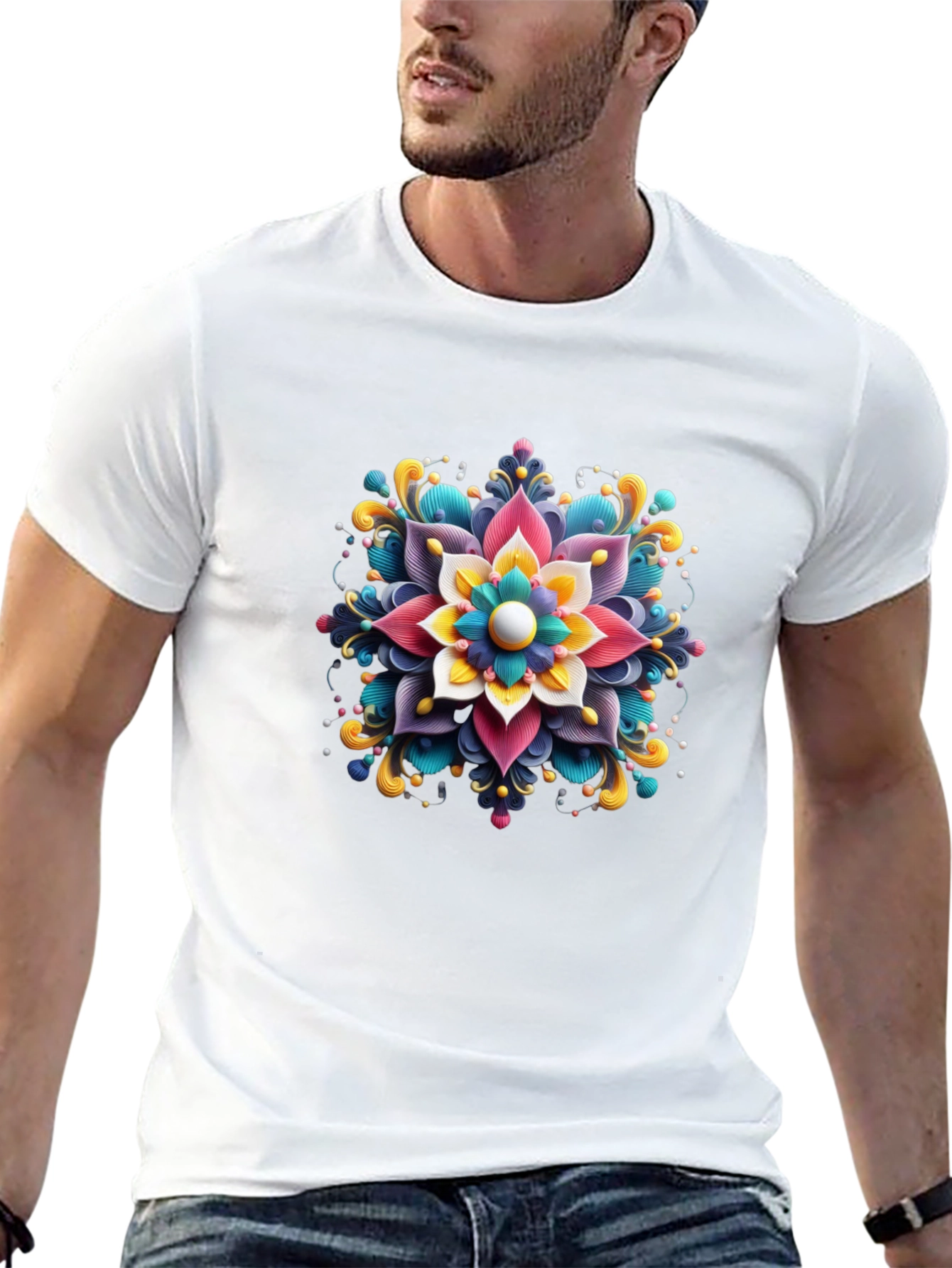 Floral Mandala Graphic Print Black T-Shirt