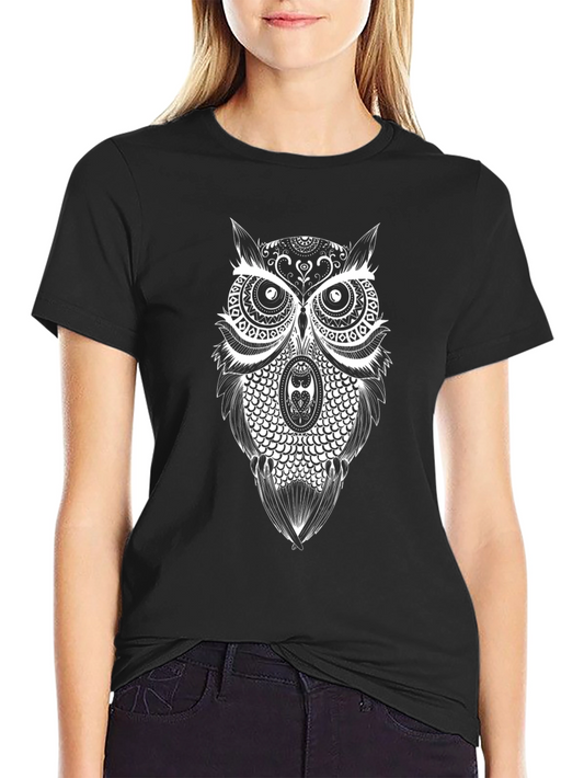 Owl Graphic Print T-Shirt - Stylish Mens Black Tee