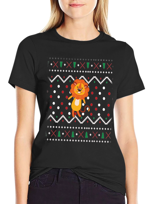 Lion Ugly Christmas Sweater Style Black T-Shirt