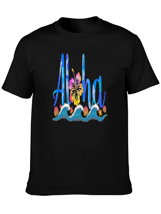 Aloha Graphic Tee: Tropical Waves & Hibiscus