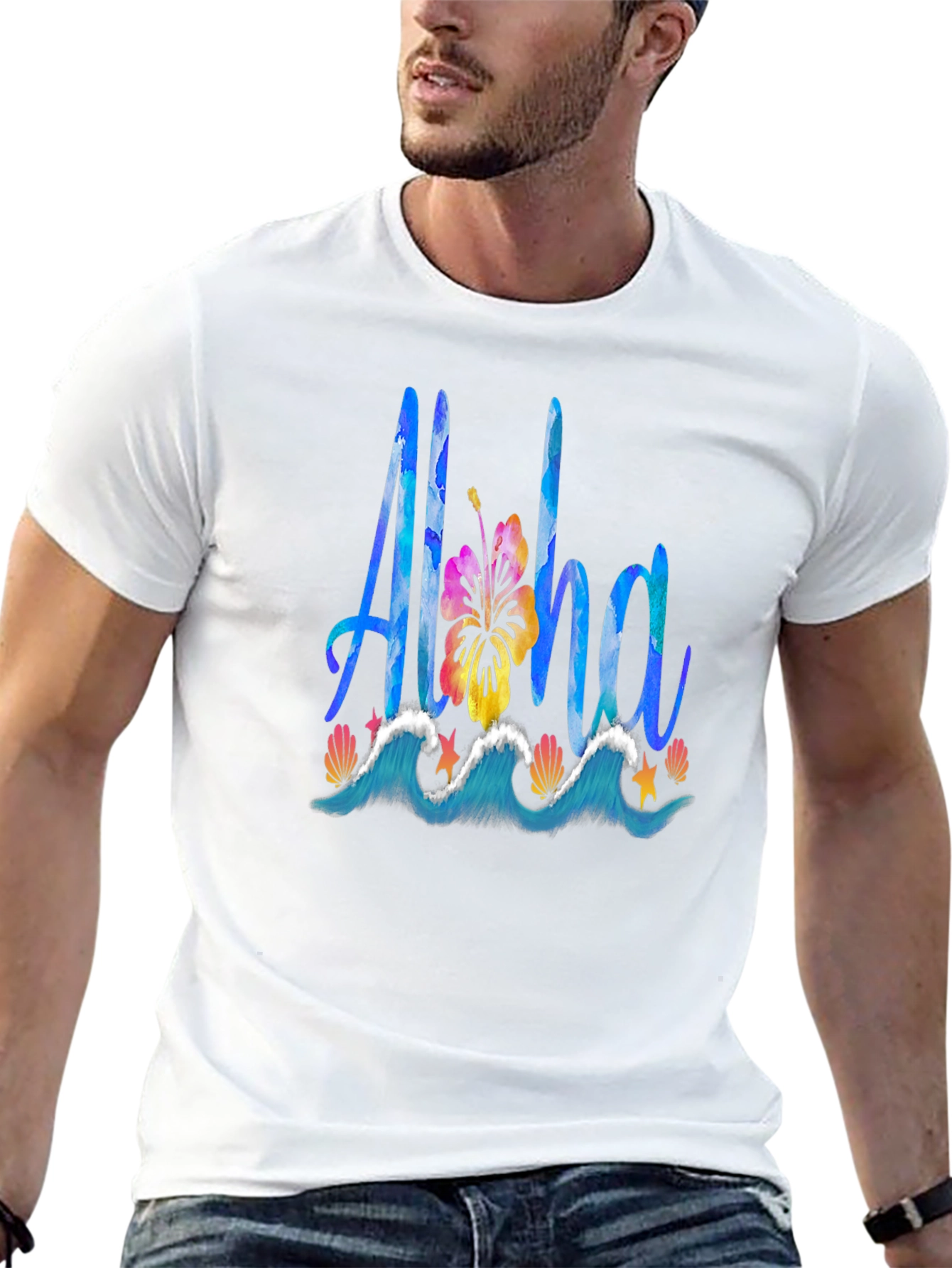 Aloha Graphic Tee: Tropical Waves & Hibiscus
