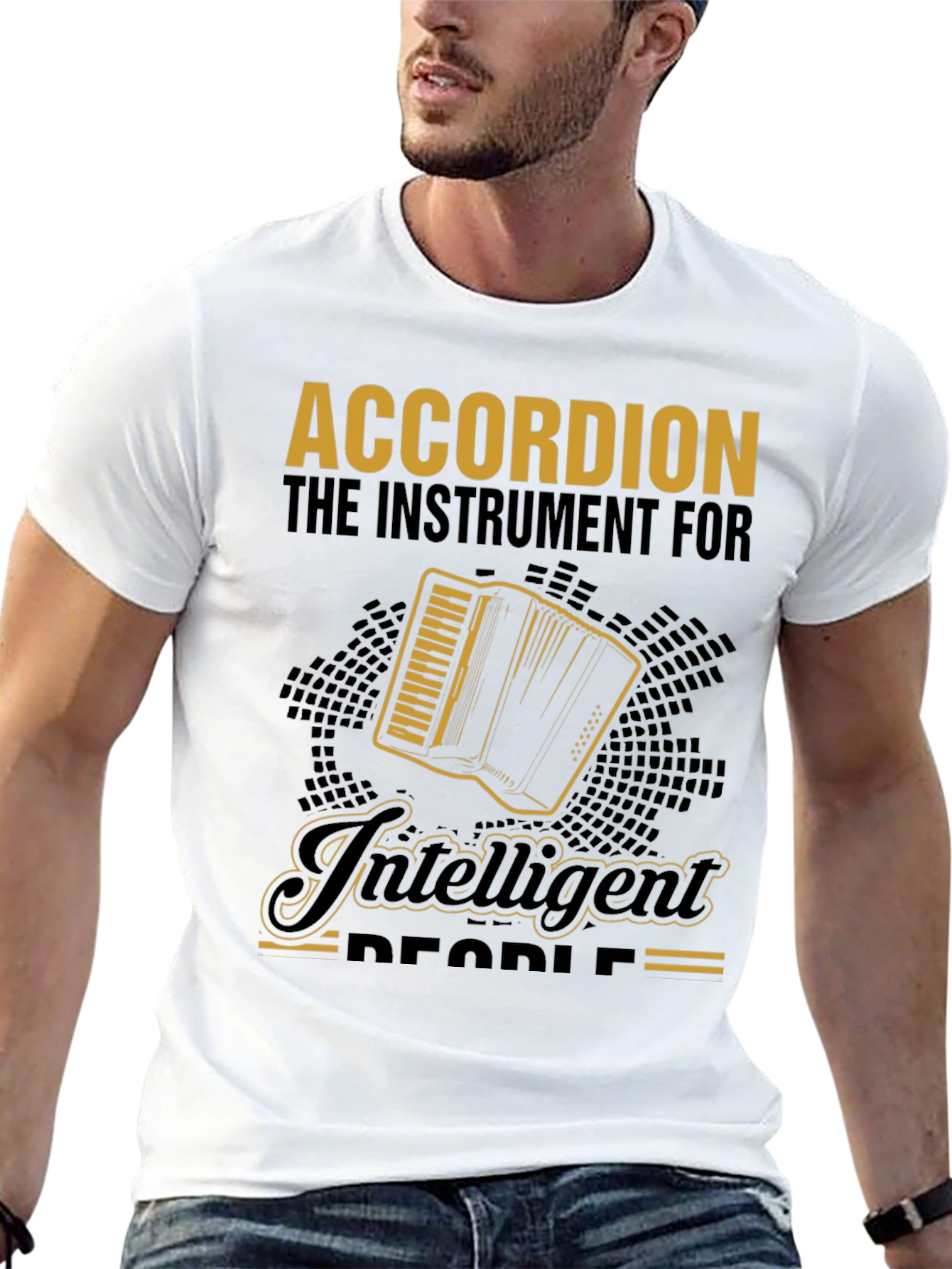 Accordion Instrument Intelligent People Black T-Shirt