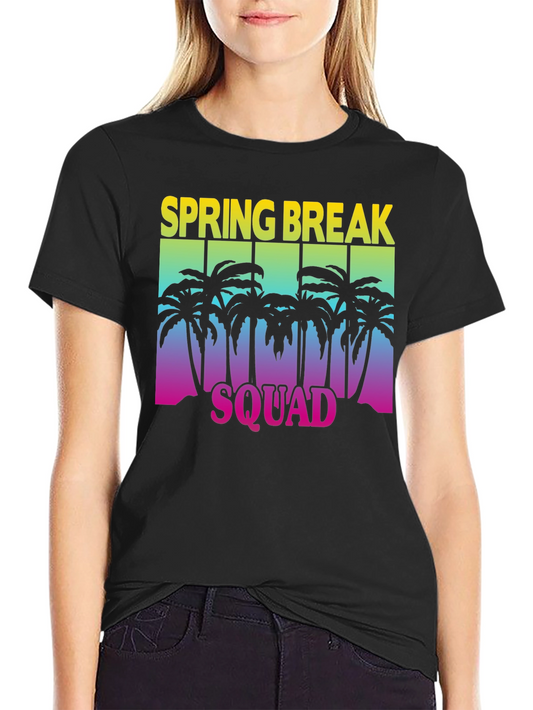 Spring Break Squad Graphic Tee - Tropical Palm Tree Design