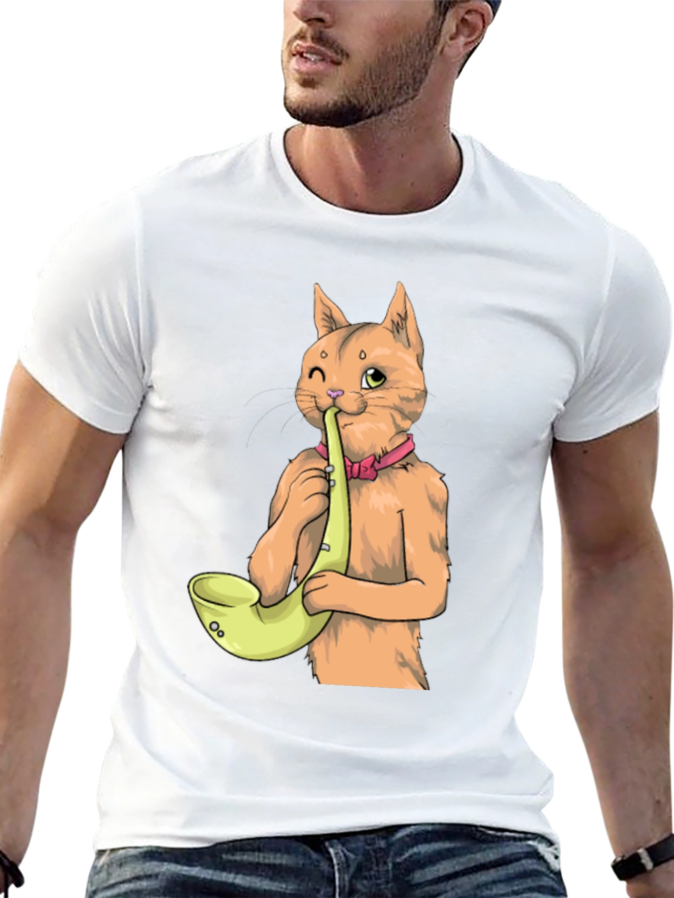 Cat Saxophone T-Shirt - Cool Musical Tee