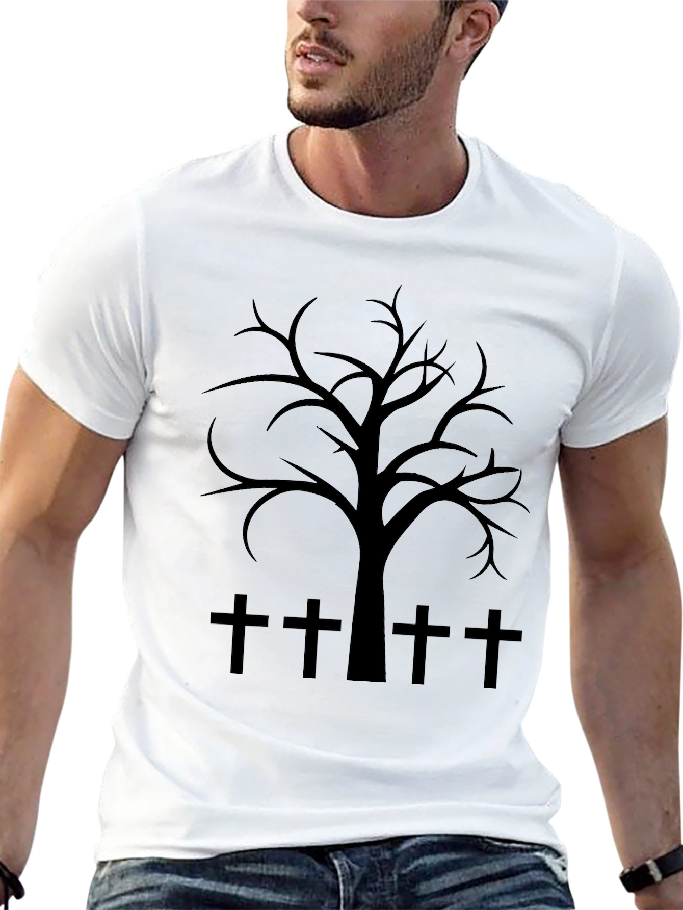Spooky Tree & Cross Graphic T-Shirt
