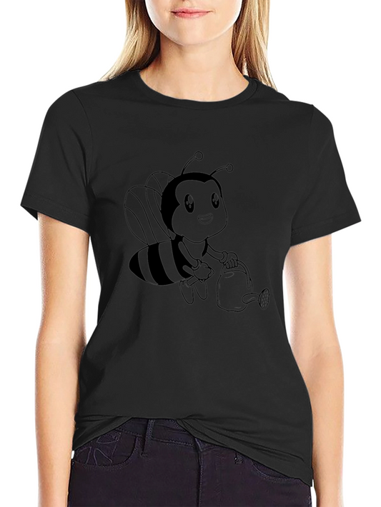 Cute Bee Graphic Tee - Black Cotton Comfort