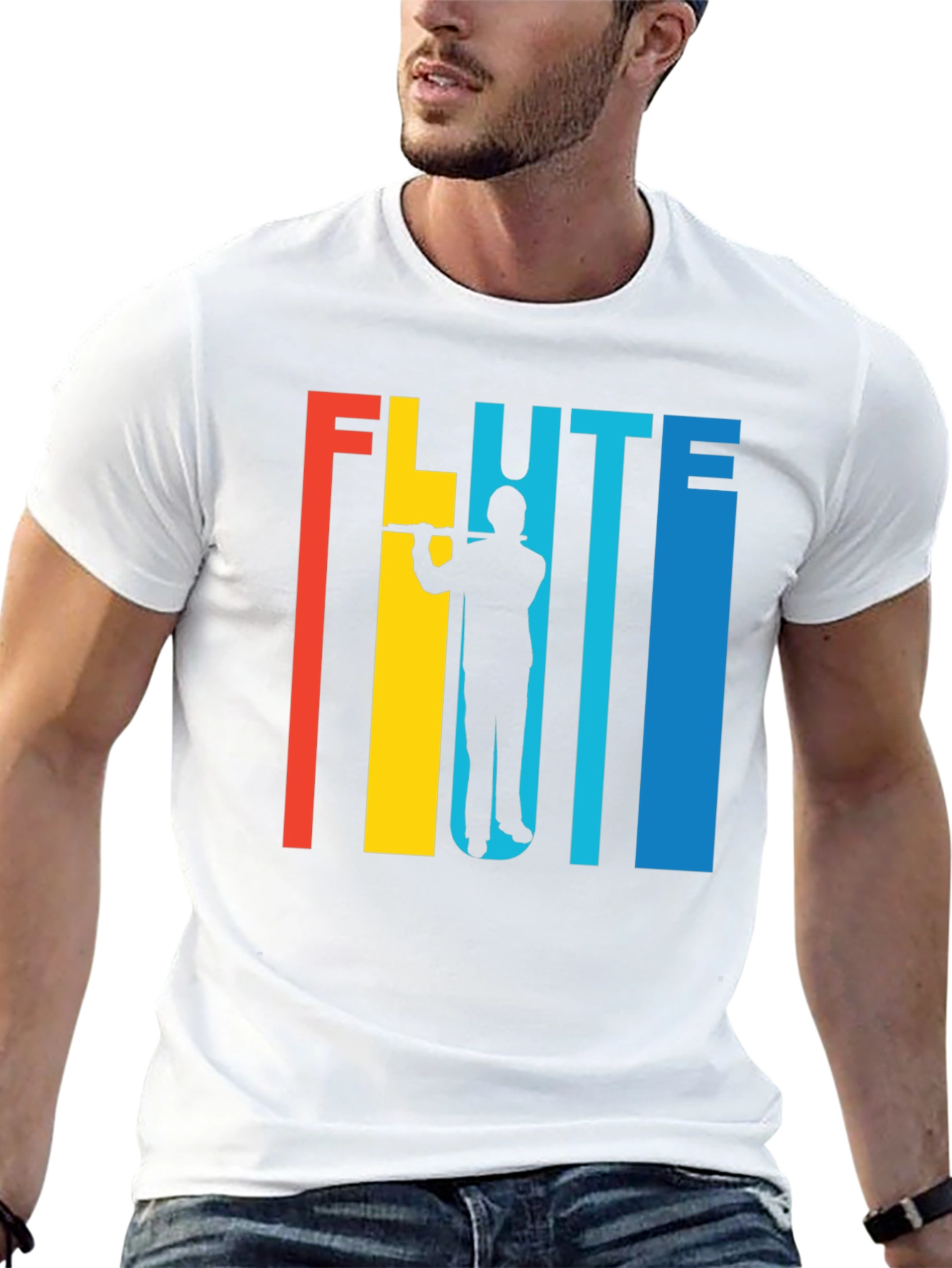 Retro Flute Player Graphic Tee - Music Lover Shirt