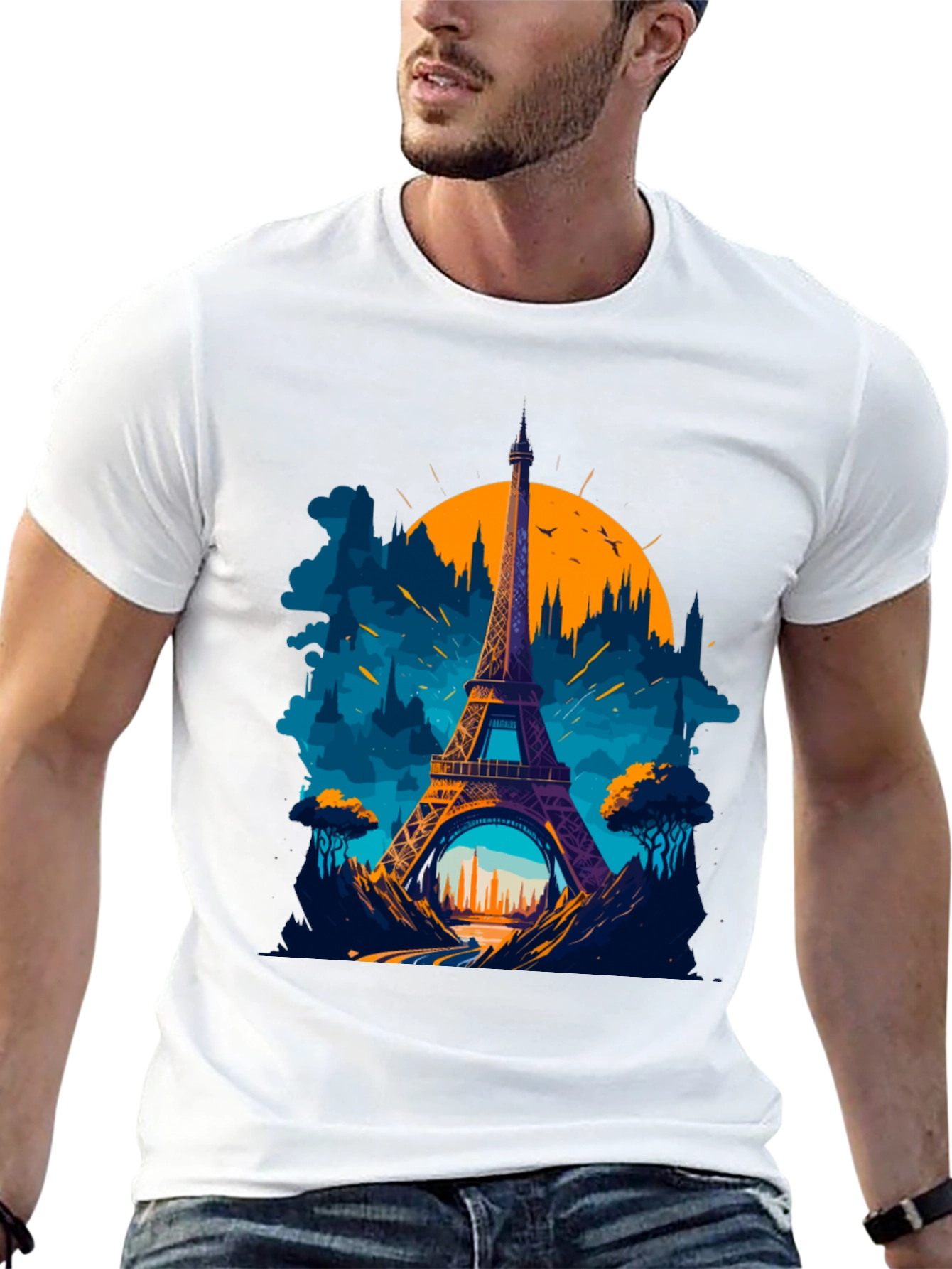 Paris Eiffel Tower Graphic Tee - Black Cotton T-Shirt