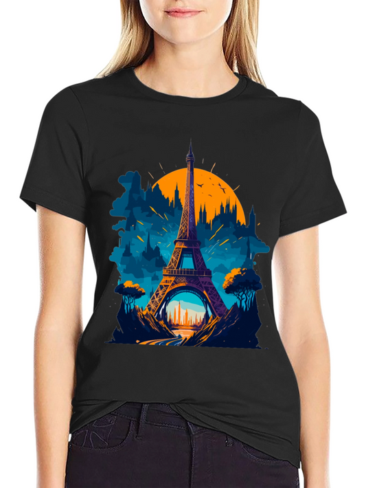 Paris Eiffel Tower Graphic Tee - Black Cotton T-Shirt