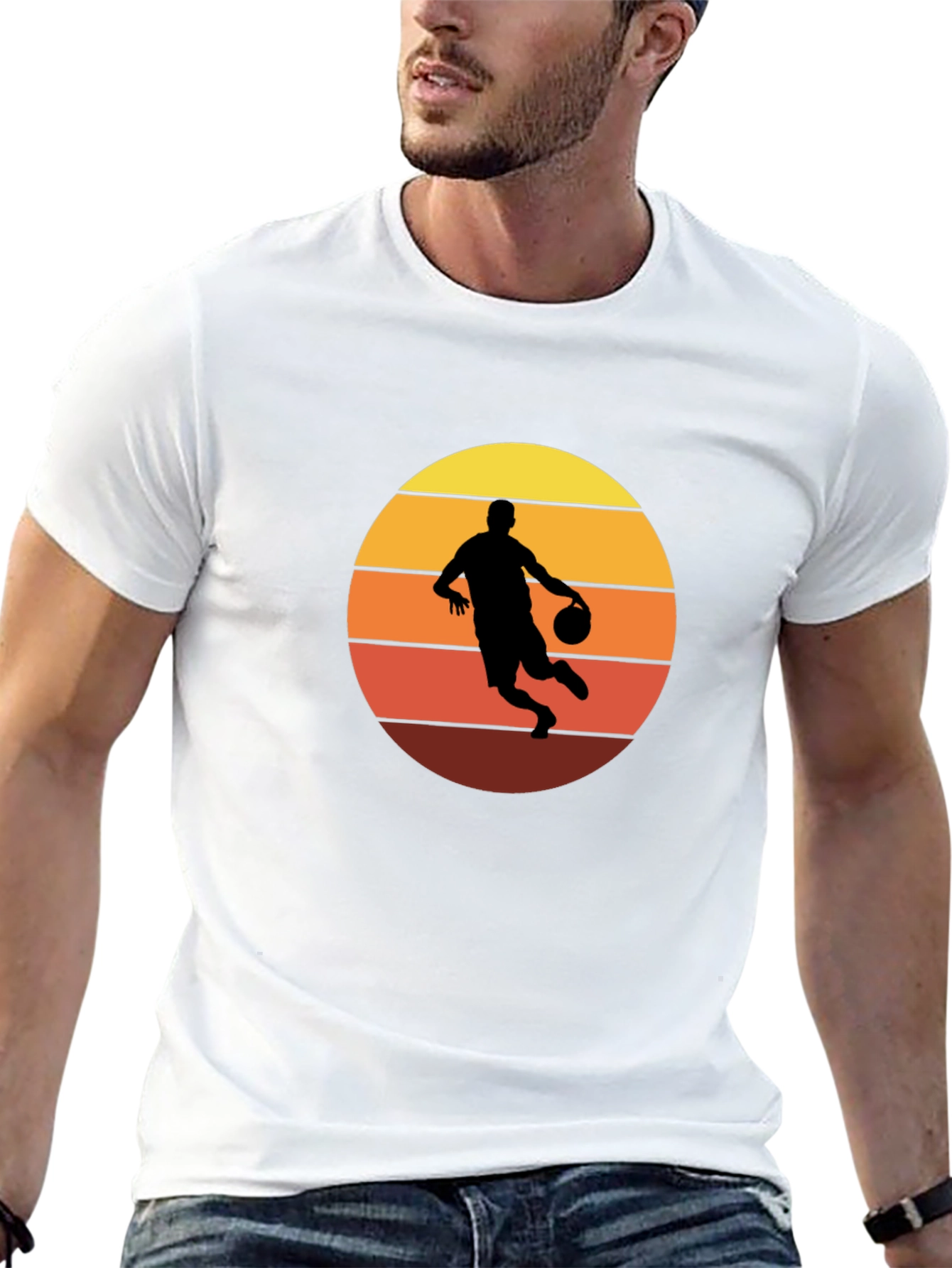 Retro Basketball Player Graphic T-Shirt - Black