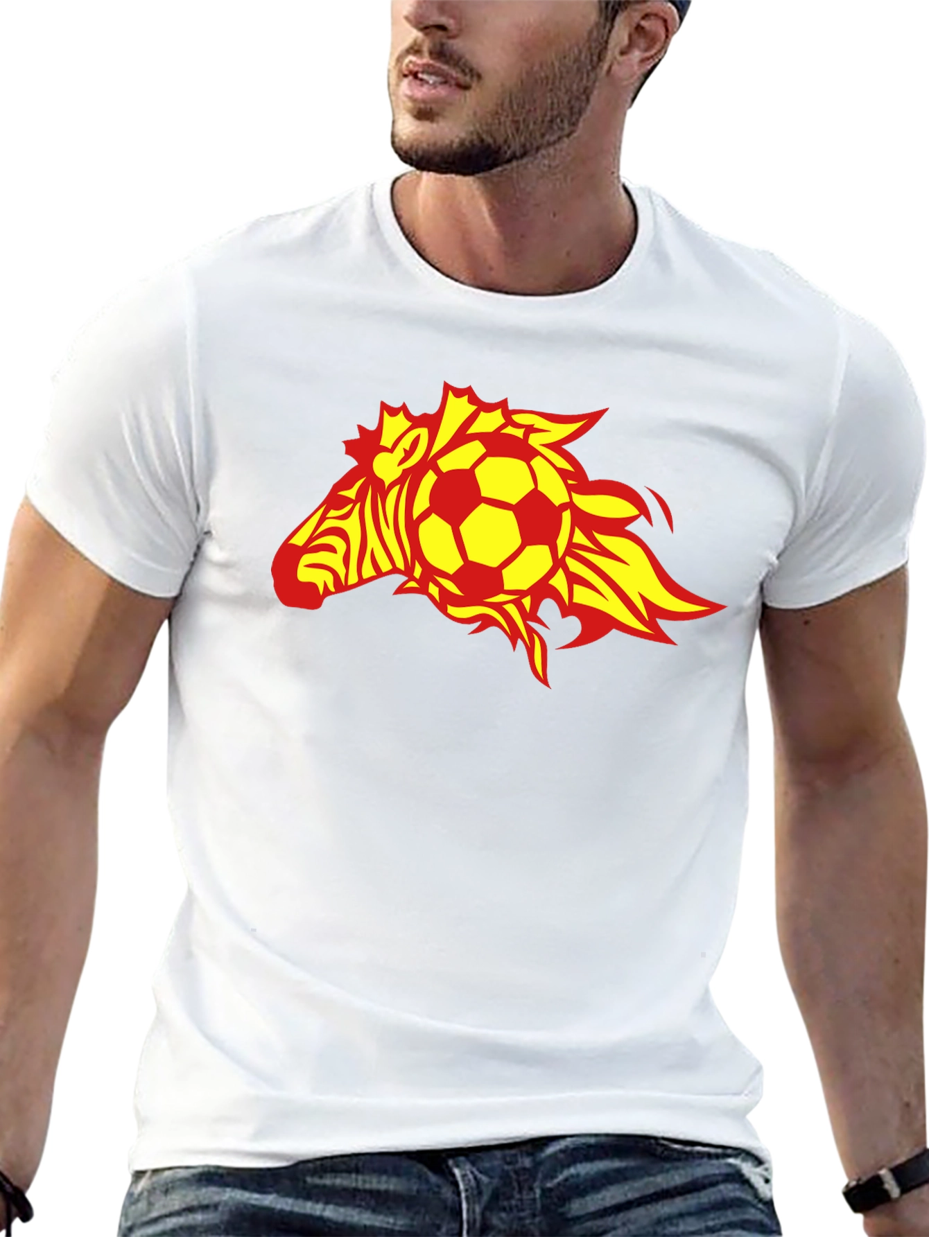 Flaming Zebra Soccer Ball Black T-Shirt