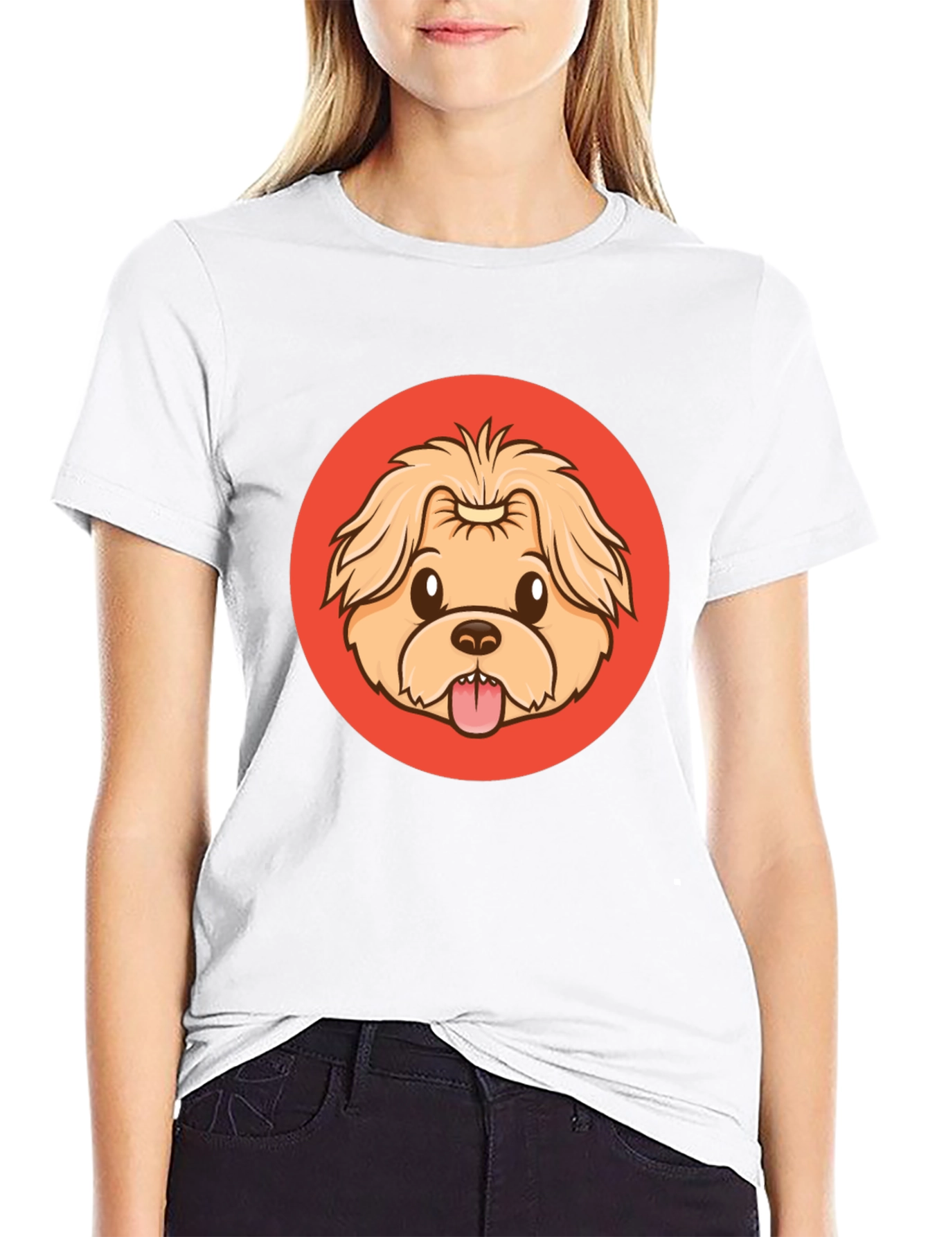Cute Dog Cartoon Graphic Black T-Shirt