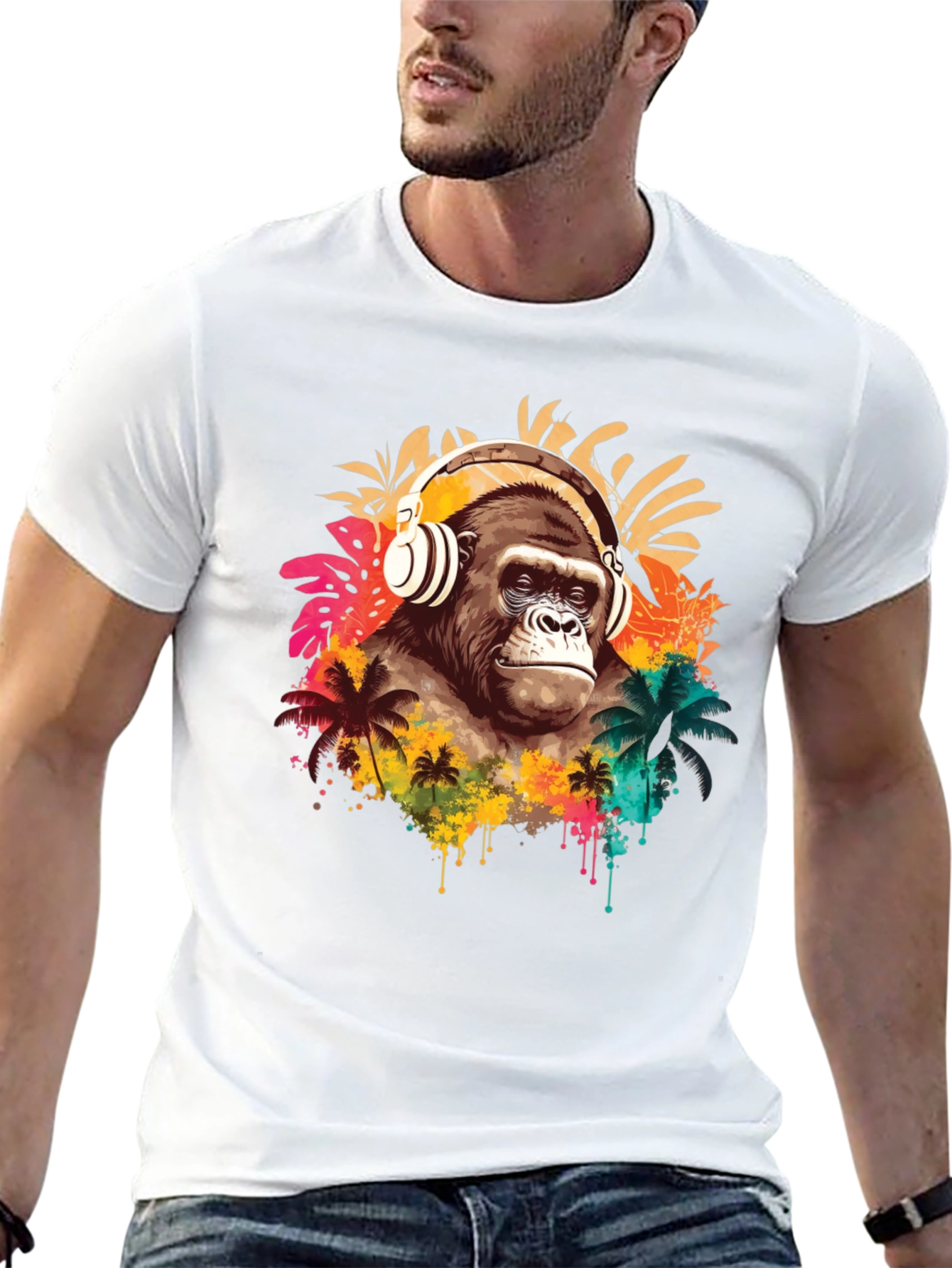 Gorilla Headphones Graphic T-Shirt