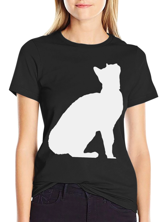 Cat Silhouette Graphic Tee - Black Cotton Blend Shirt