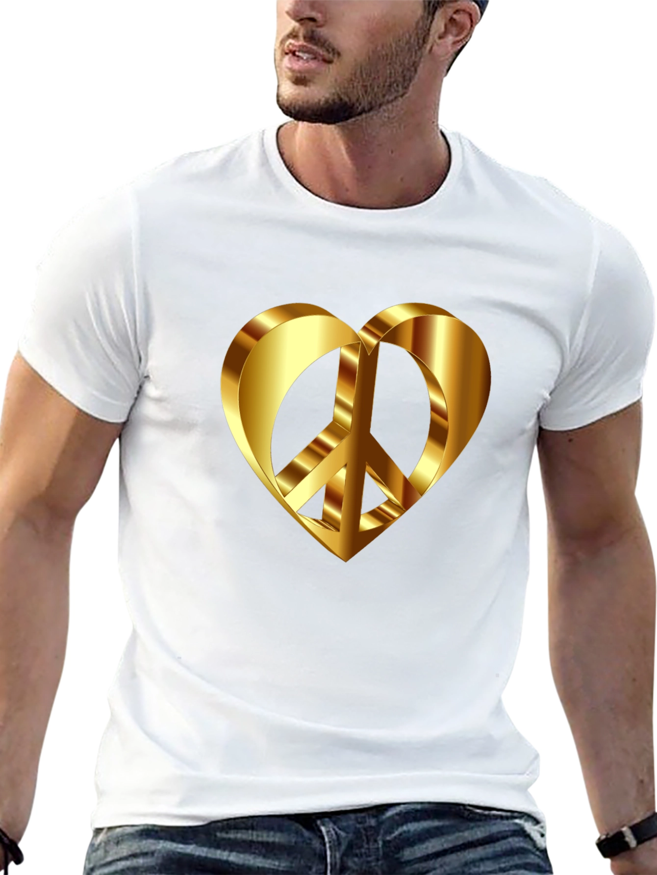 Peace & Love T-Shirt - Golden Heart Design