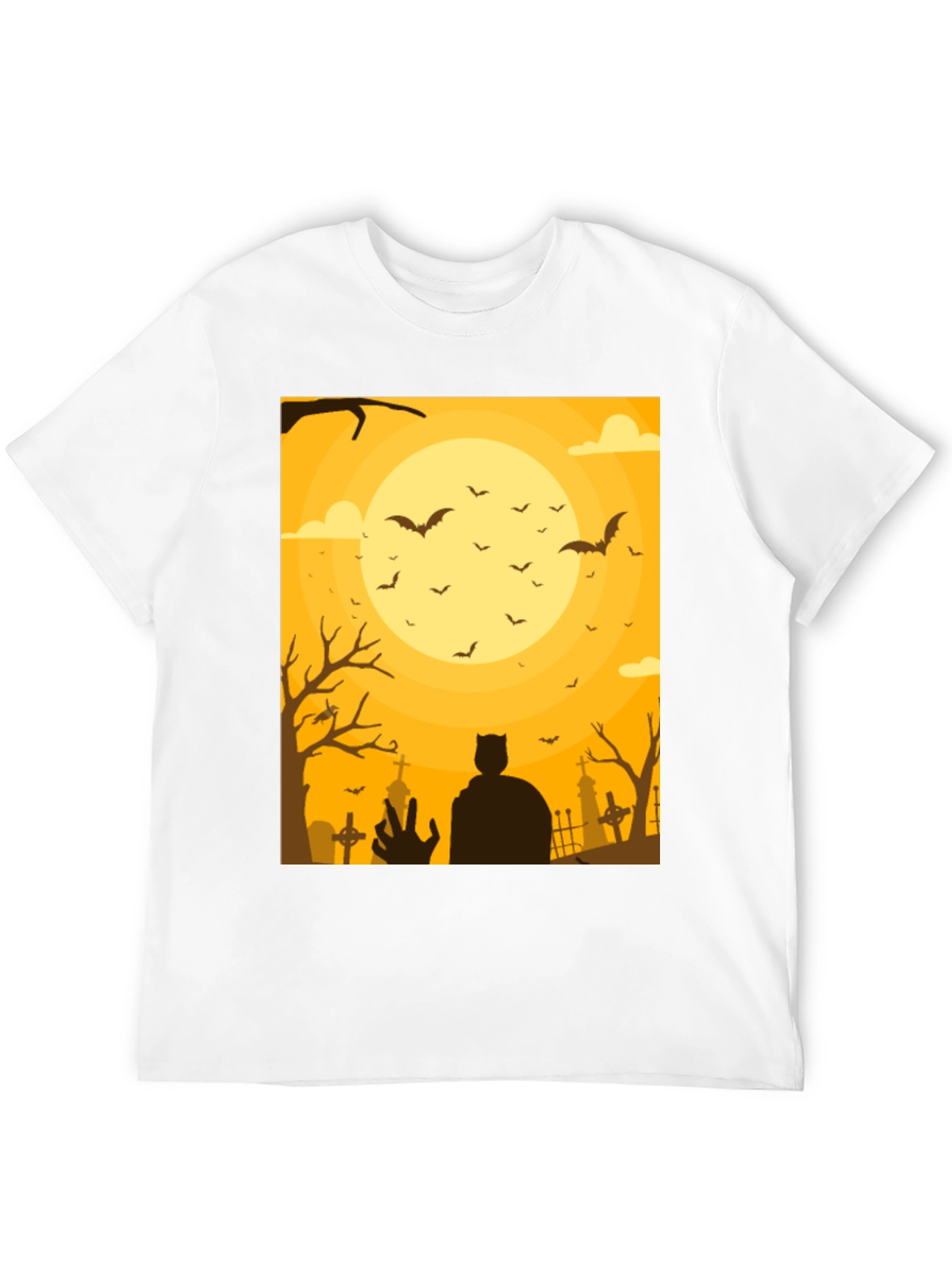 Halloween Bats & Cemetery Silhouette Graphic Tee