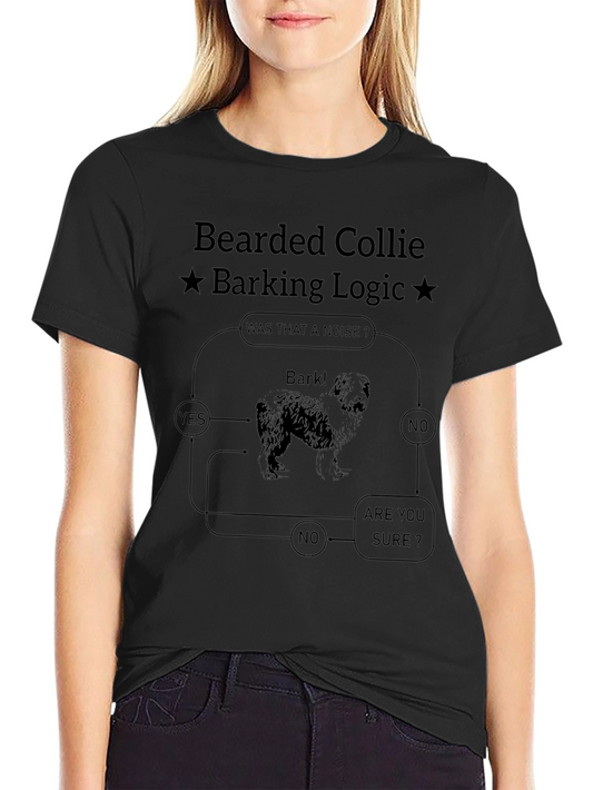 Bearded Collie Barking Logic Black T-Shirt
