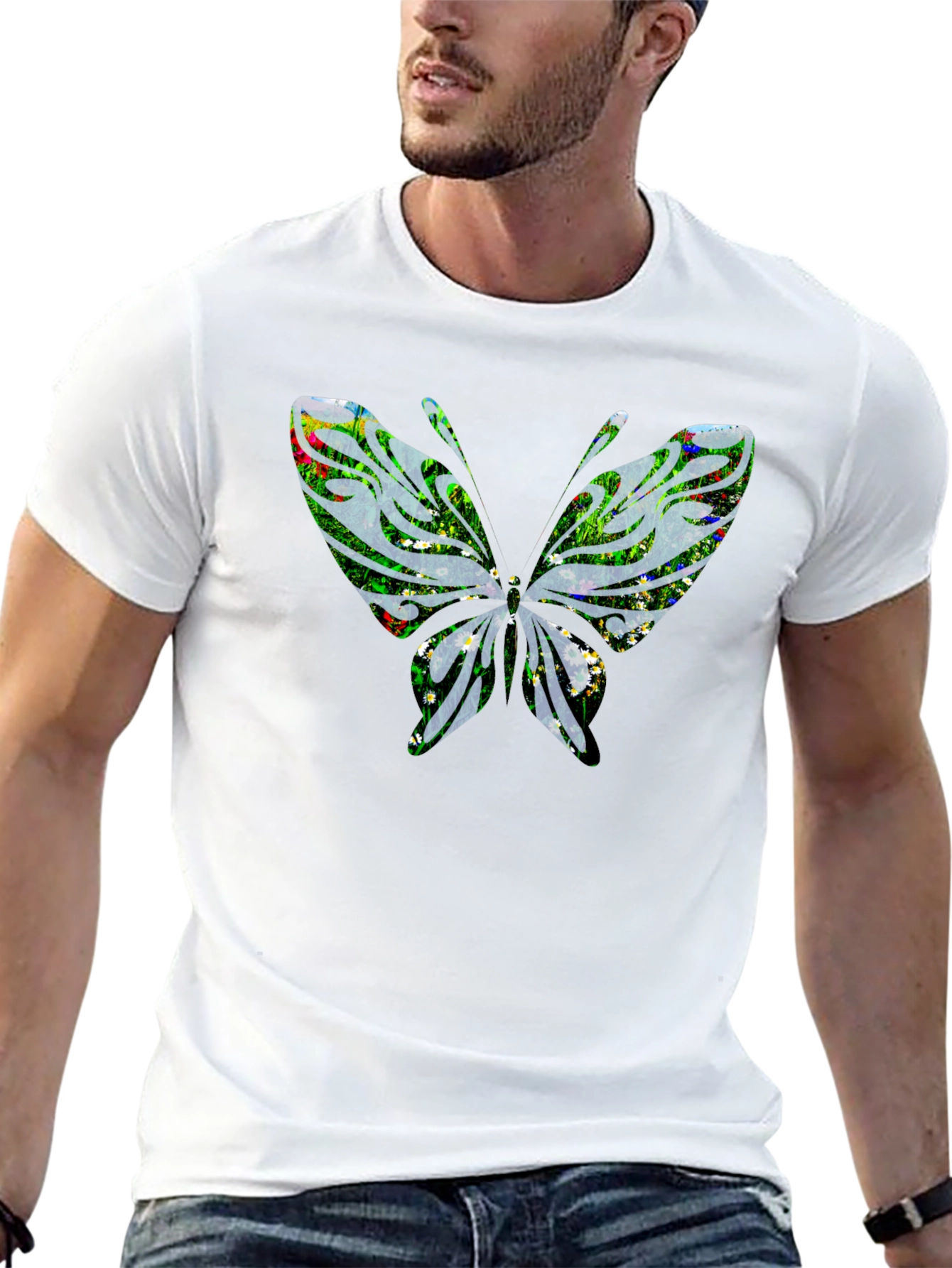 Butterfly Graphic Mens Black T-Shirt