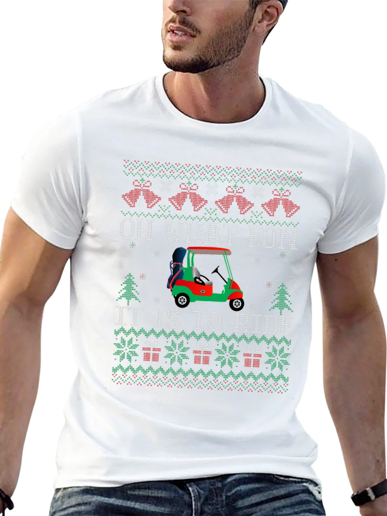 Festive Golf Cart Christmas Sweater Tee