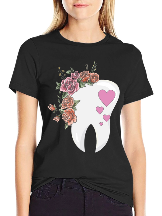 Floral Tooth Heart Graphic Tee - Dentist Gift