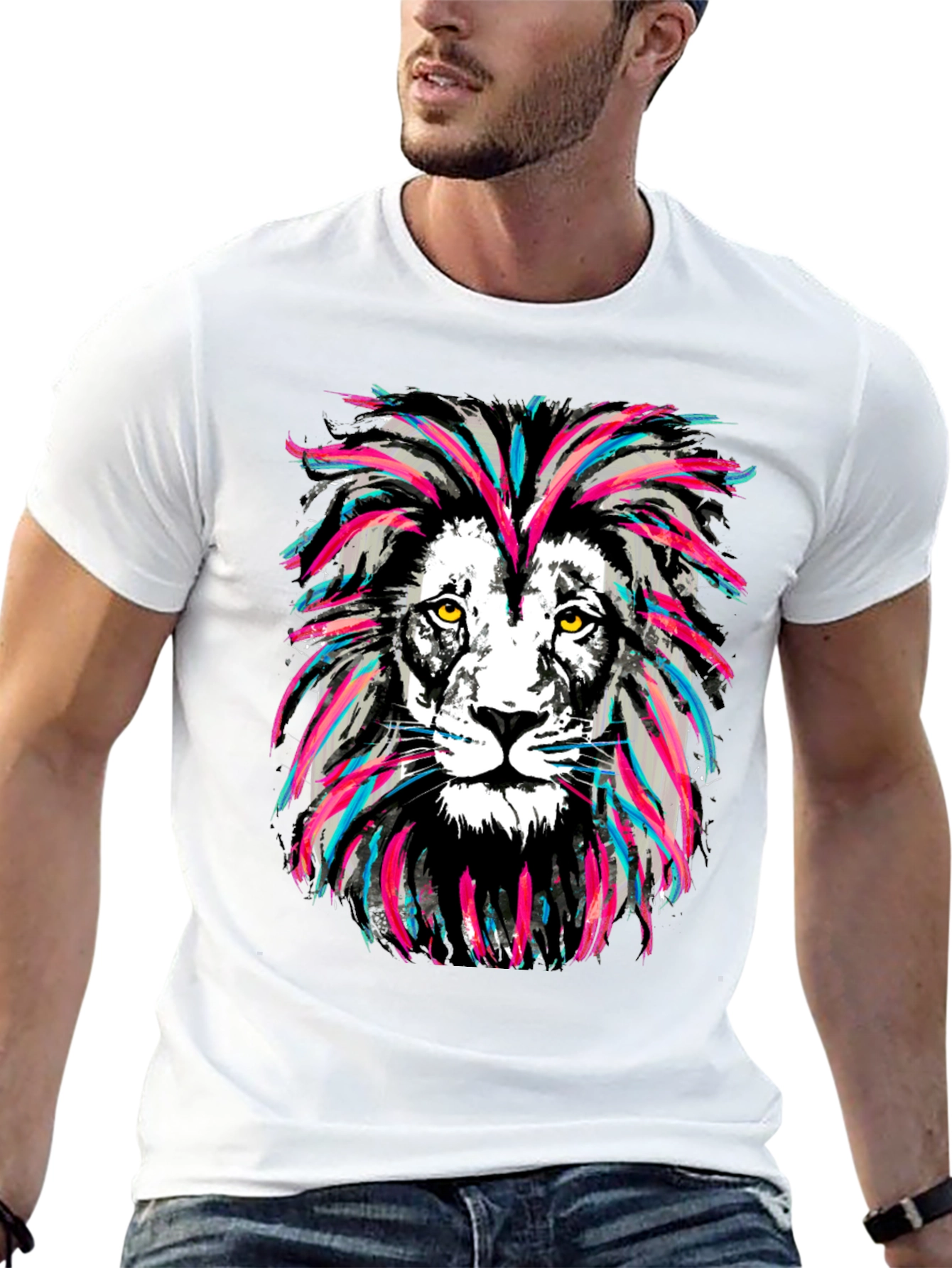 Lion Graphic Print Crew Neck T-Shirt