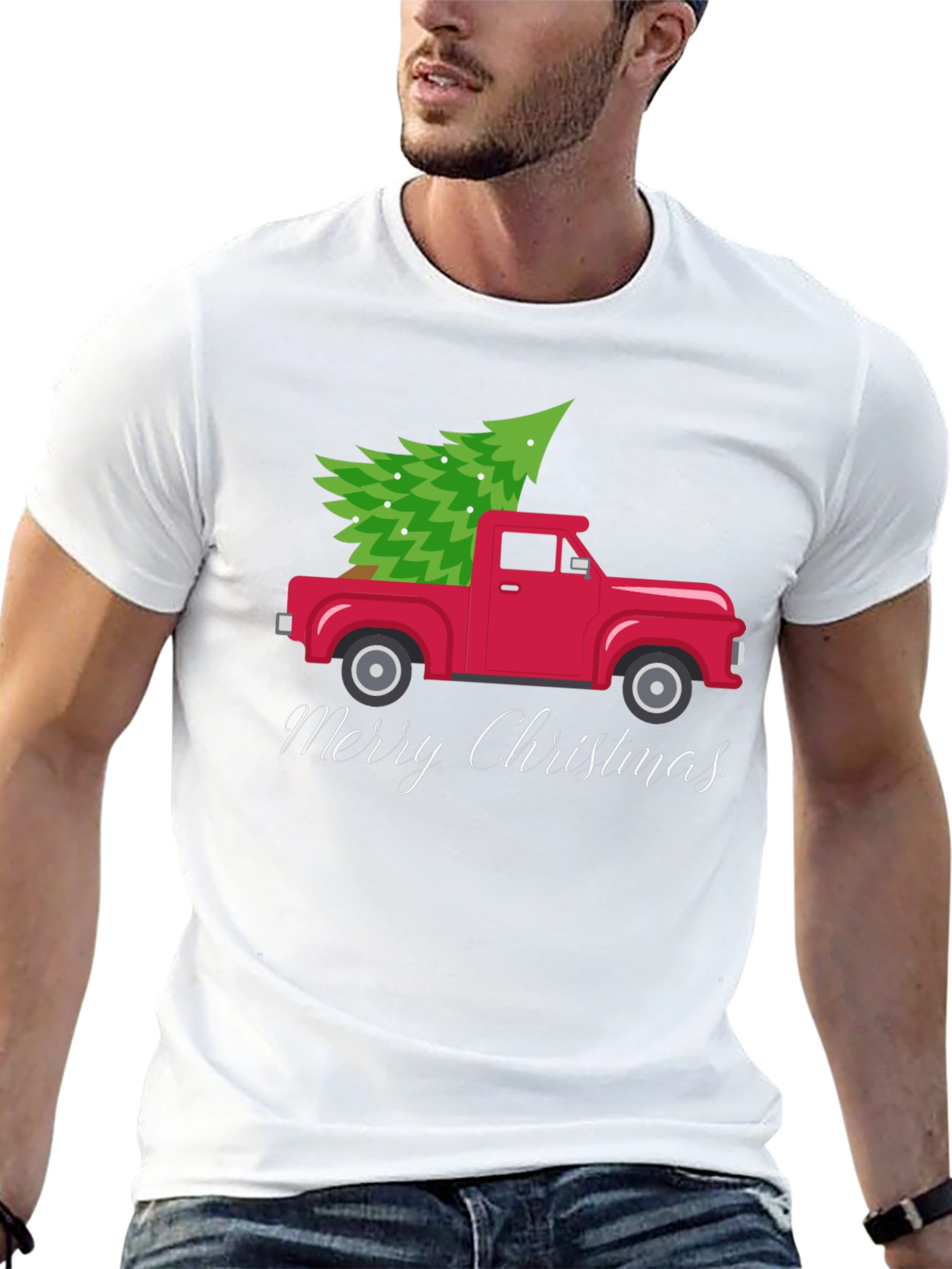 Merry Christmas Truck Tee - Holiday Festive Shirt