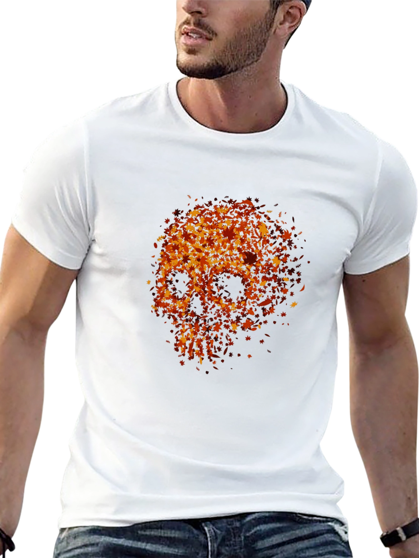 Skull Made of Leaves Graphic Tee - Black