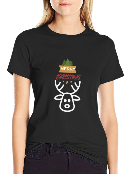 Merry Christmas Reindeer Graphic Tee - Holiday Cheer
