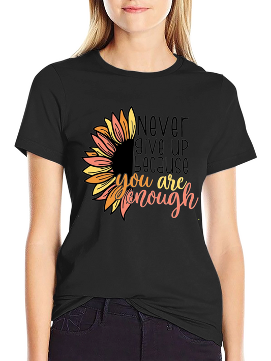 Inspirational Sunflower Graphic Tee - Never Give Up