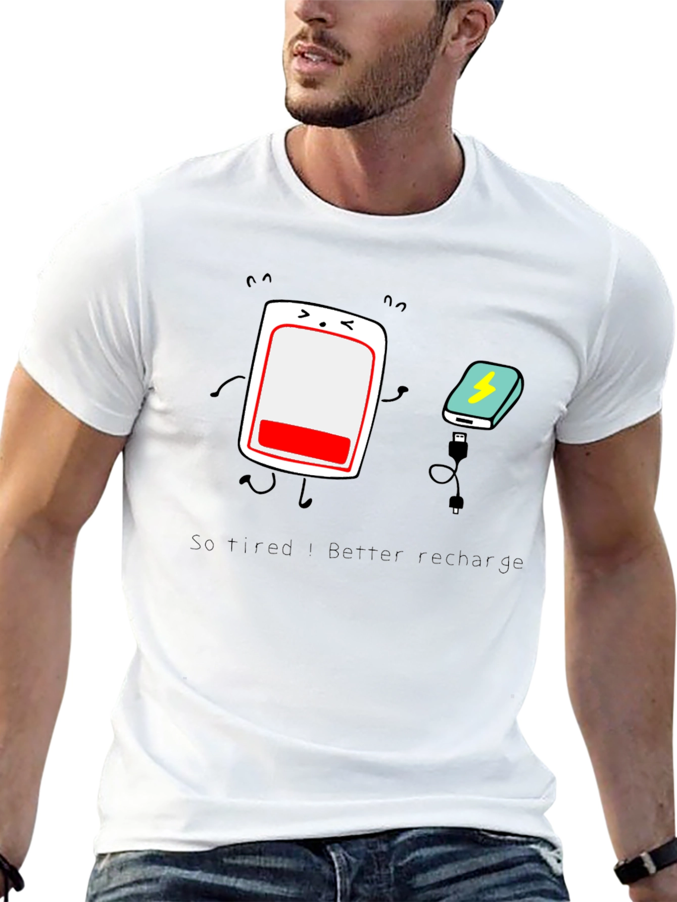 Tired Battery Recharge Graphic T-Shirt - Unisex
