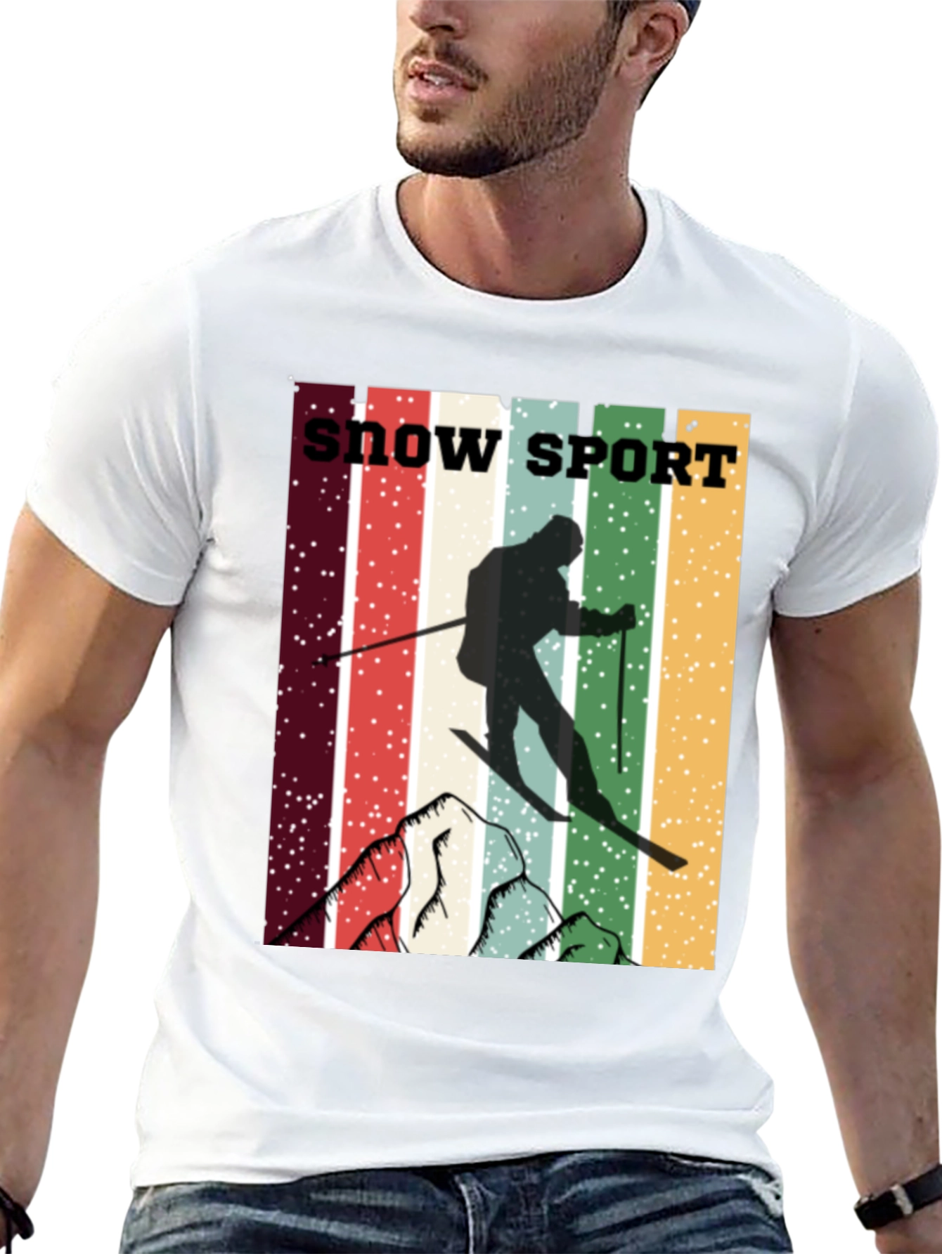 Retro Snow Sport T-Shirt - Skiing Adventure Tee