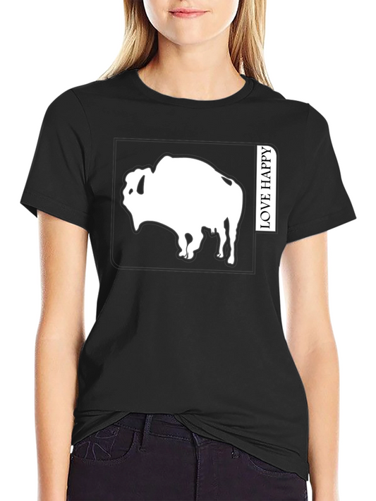 Love Happy Buffalo Graphic Tee - Black Cotton Comfort