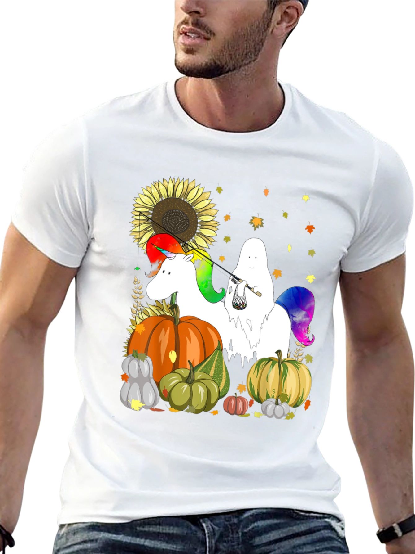 Unicorn Ghost Pumpkin Fall T-Shirt