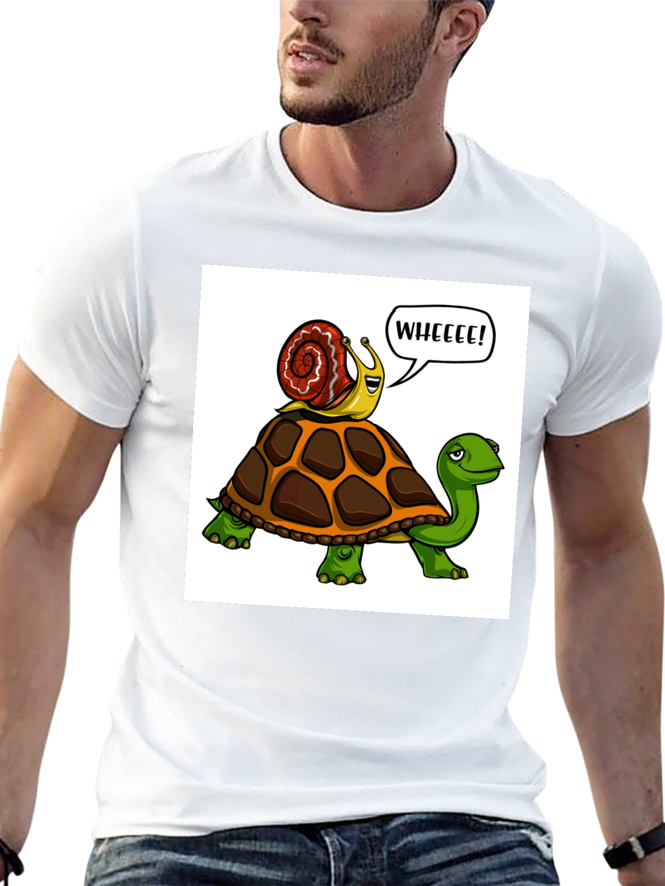 Snail Riding Turtle Cartoon T-Shirt